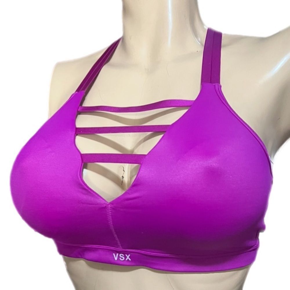 Victoria’s Secret Sport Wet Look Sexy Strappy front sports bra magenta Large